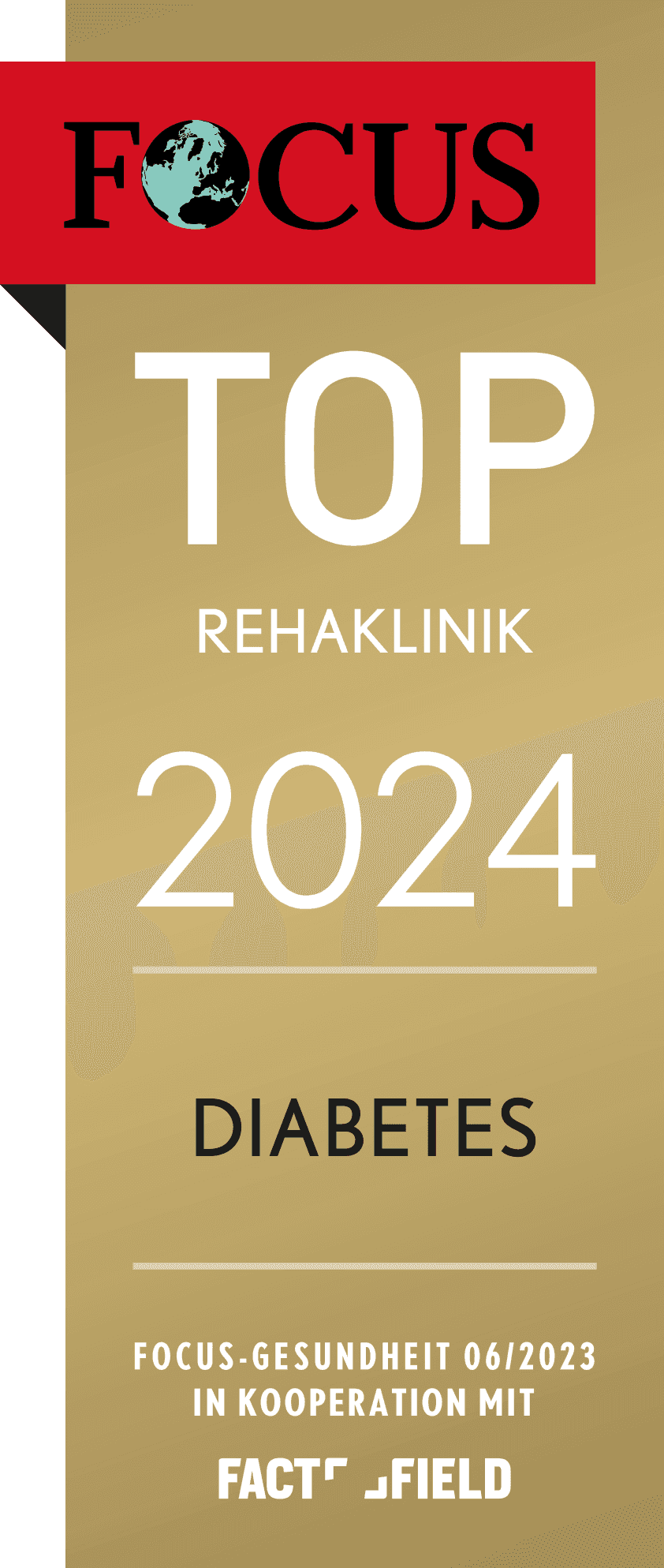 Focus-Siegel der Rehaklinik Hohenelse für das Jahr 2024 als TOP Rehaklinik im Bereich Diabetes